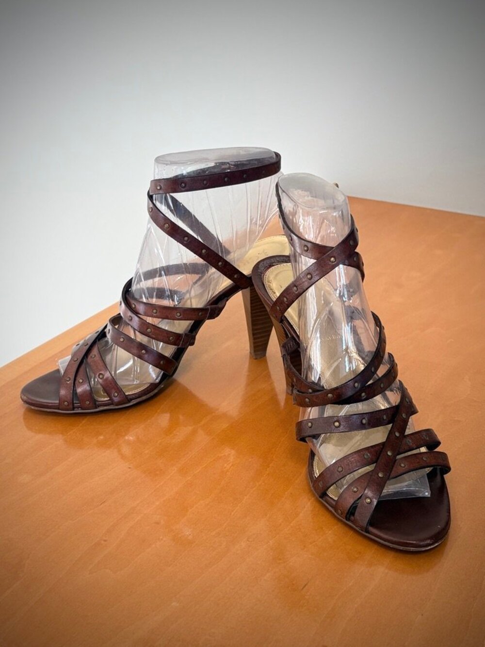 J. Crew Reese Brown Studded Leather Strappy Heeled Sandals, 7M